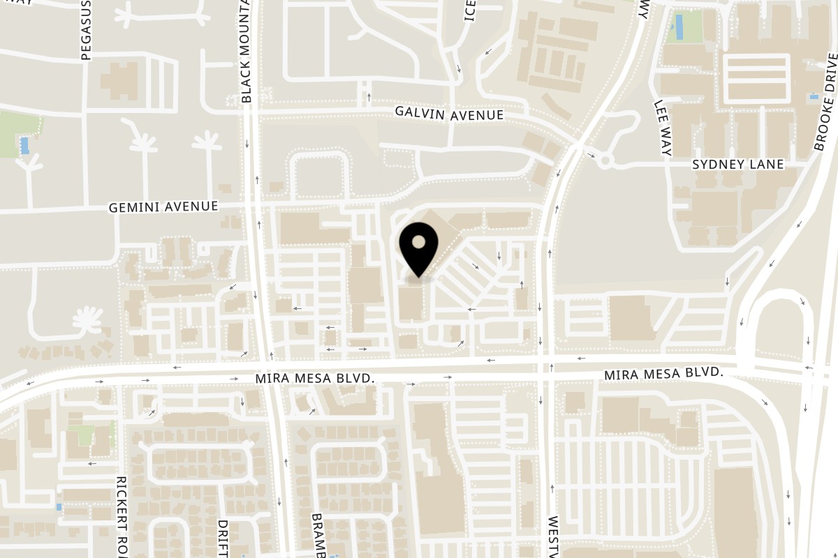 Map showing the location of Chopstix 2 on 9430 Mira Mesa Blvd in San Diego